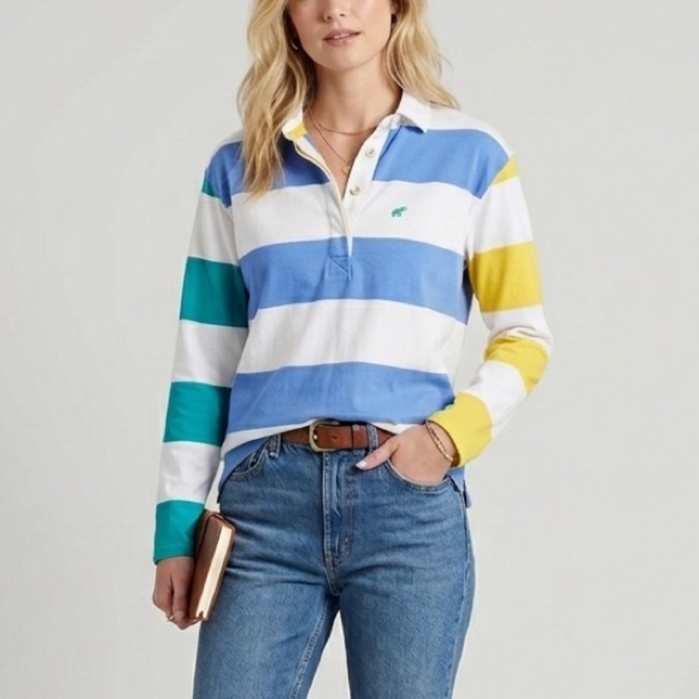 Beaufort & Blake "The Thompson" Vintage Long Sleeve Rugby Shirt in Blue Stripe